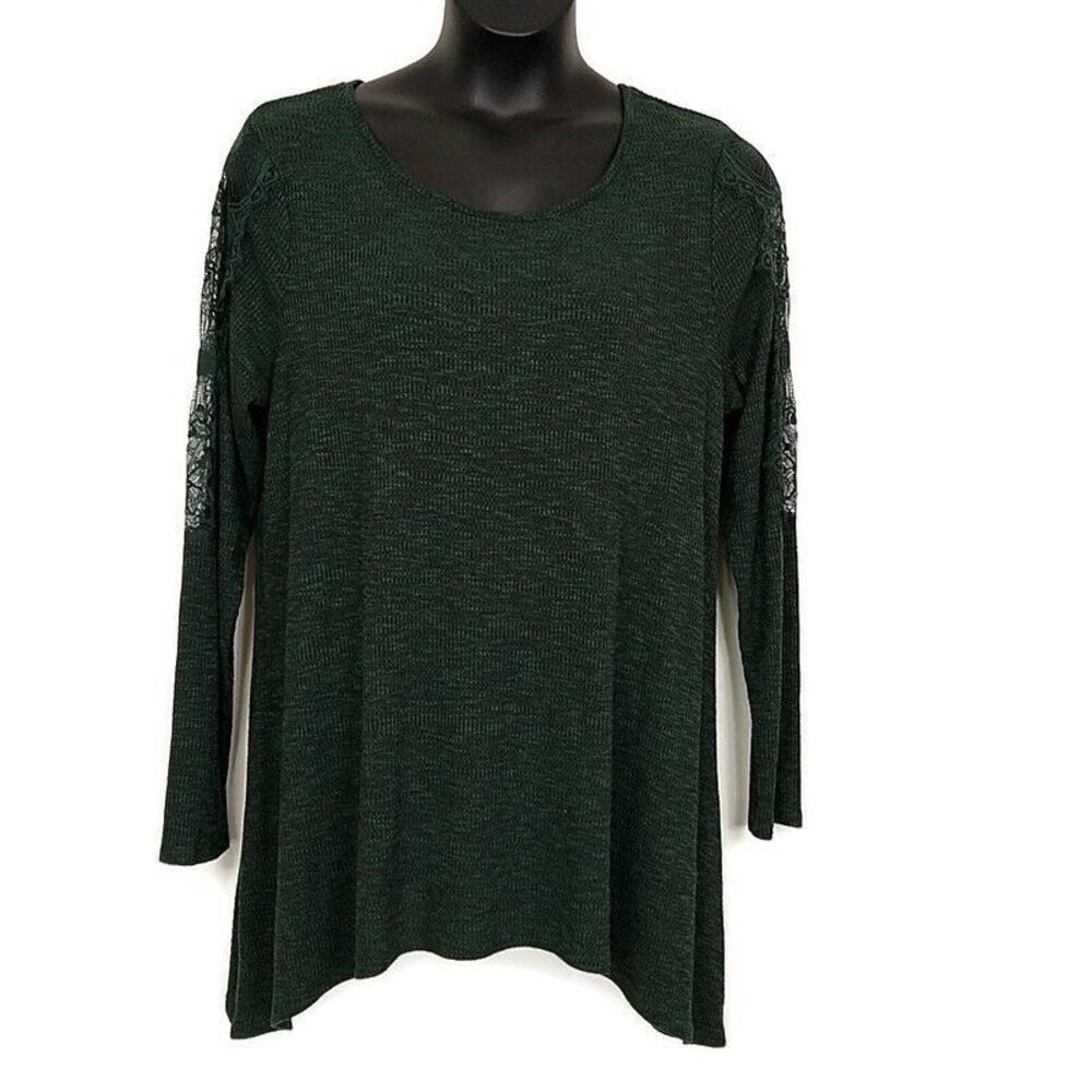 💥5/$25 Knox Rose Womens sz XXL Sweater Green Long Sleeve Lace Trim Scoop Neck